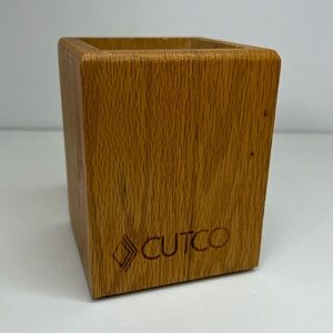 Cutco Wooden Utensil Holder Storage Box Honey Oak Finish Kitchen 4x4x5” USA